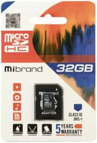 Карта памяти Mibrand microSDHC 32 ГБ с SD-адаптером MICDHU132GBA