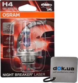 Автолампа Osram Night Breaker Laser H4 P43t 55 W 60 W прозоро-блакитна 64193NL01B