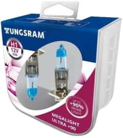Автолампа Tungsram Megalight Ultra +90 H1 P14,5s 55 W прозоро-блакитна 50310XU2PL
