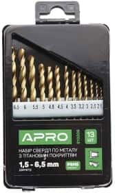 Набір свердл Apro спіральних по металу 810206 1.5-6.5 мм 13 шт.