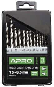 Набір свердл Apro спіральних по металу 810201 1.5-6.5 мм 13 шт.