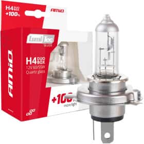 Автолампа Amio LumiTec Silver +100% H4 P43t 55 W 60 W прозрачная 01402