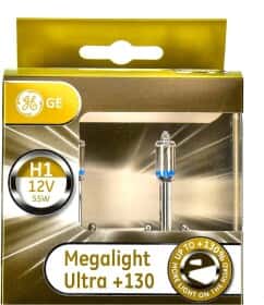 Автолампа General Electric Megalight Ultra +130 H1 P14,5s 55 W прозоро-блакитна 50310xnu2d
