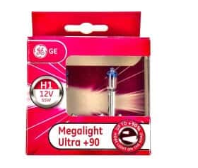 Автолампа General Electric Megalight Ultra +90 H1 P14,5s 55 W прозоро-блакитна 50310xu2d