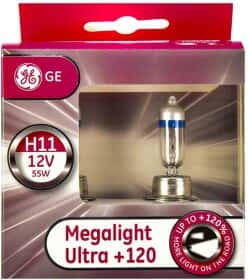 Автолампа General Electric Megalight Ultra +120 H11 PGJ19-2 55 W прозоро-блакитна 53110snu2d