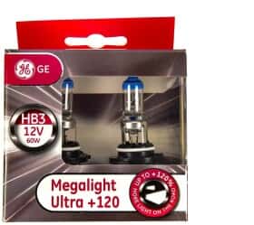 Автолампа General Electric Megalight Ultra +120 HB3 P20d 60 W прозоро-блакитна 53810nu2d