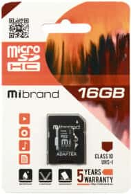 Карта памяти Mibrand microSDHC 16 ГБ с SD-адаптером