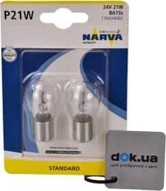 Автолампа Narva Standard P21W BA15s 21 W прозрачная 176434000