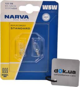 Автолампа Narva W5W W2,1x9,5d 5 W прозрачная 17177B2