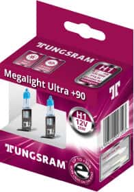 Автолампа Tungsram Megalight Ultra +90 H1 P14,5s 55 W прозоро-блакитна 50310XU