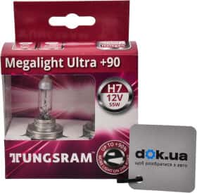 Автолампа Tungsram Megalight Ultra +90 H7 PX26d 55 W прозоро-блакитна 58520sxu
