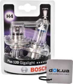 Автолампа Bosch Gigalight Plus 120 H4 P43t 55 W 60 W прозрачно-голубая 1987301425
