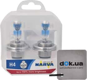 Автолампа Narva H4 P43t-38 55 W 60 W прозрачно-голубая 480692100