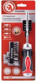 Отвертка реверсивная с набором бит Intertool VT1002