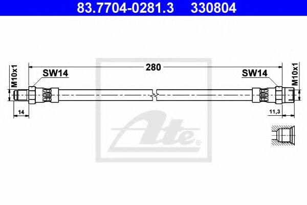 83.7704-0281.3 ATE Тормозной шланг