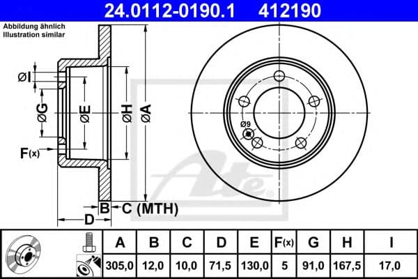 24.0112-0190.1 ATE Гальмівний диск