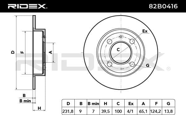 82b0416 RIDEX Тормозной диск