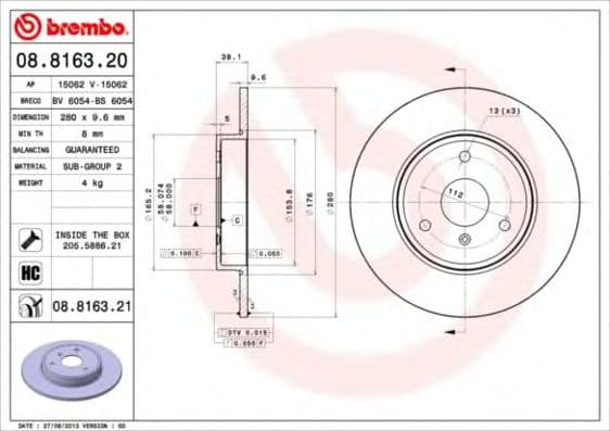 08.8163.21 Brembo Гальмівний диск