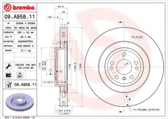 09.A958.11 Brembo Гальмівний диск