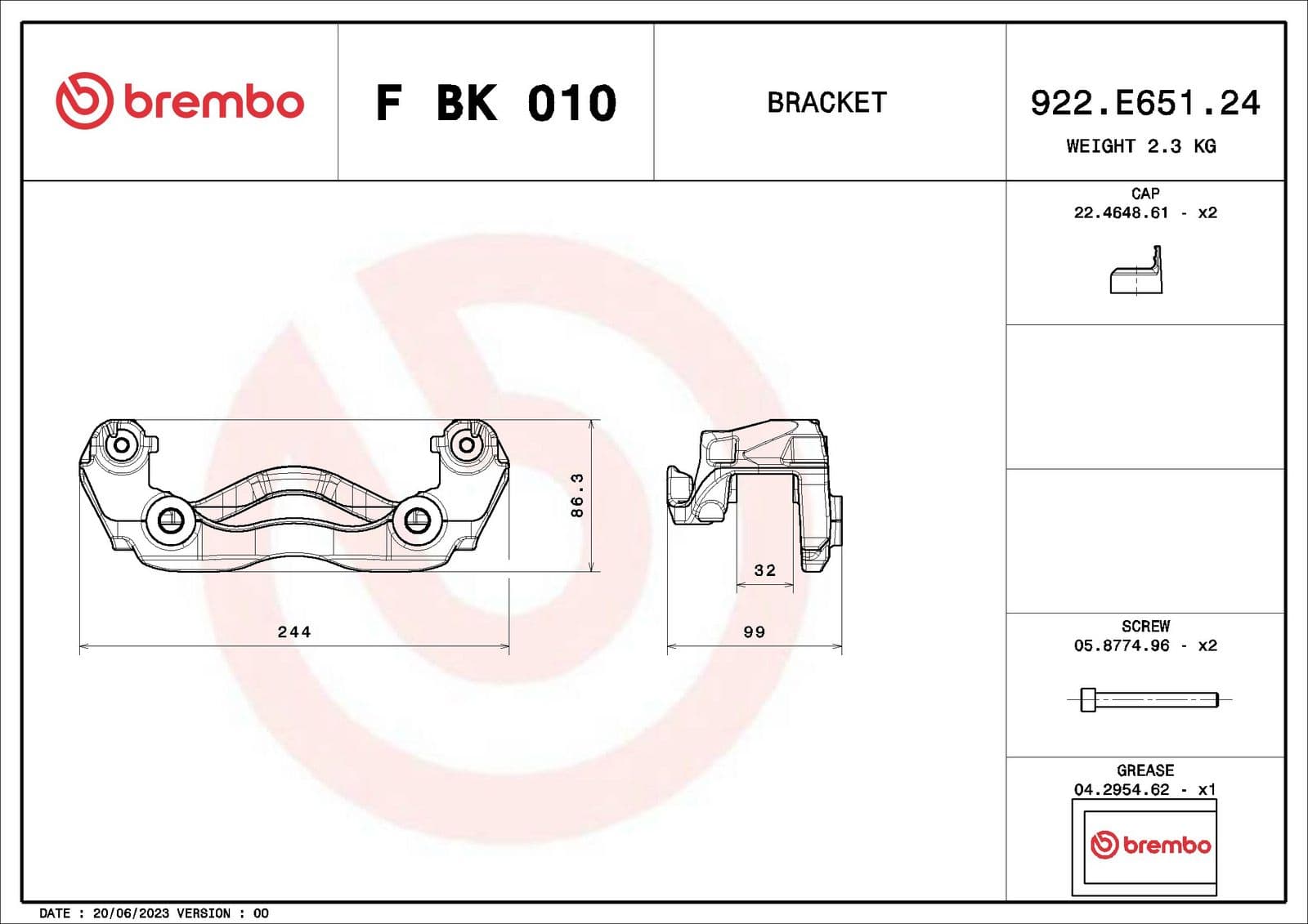 fbk010 Brembo Скоба тормозного суппорта