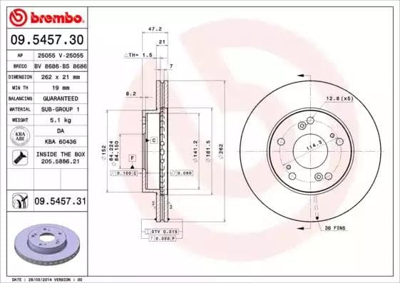 09.5457.31 Brembo Гальмівний диск