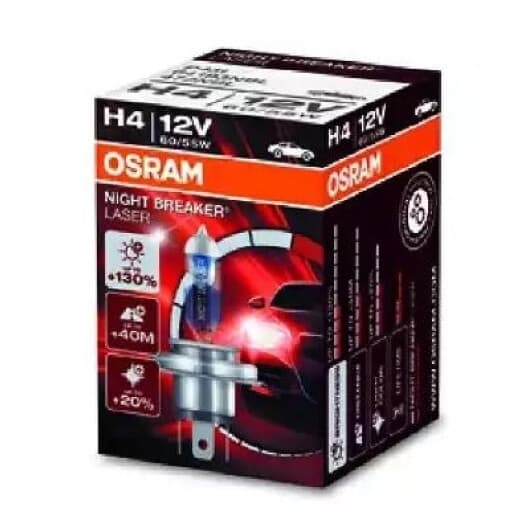 Автолампа Osram Night Breaker Laser H4 P43t 60 W прозрачно-голубая 64193NBL