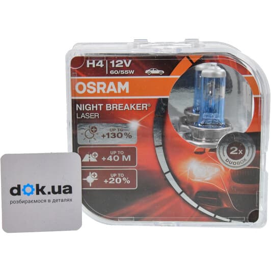 Автолампа Osram Night Breaker Laser H4 P43t 60 W прозрачно-голубая 64193NBL-HCB