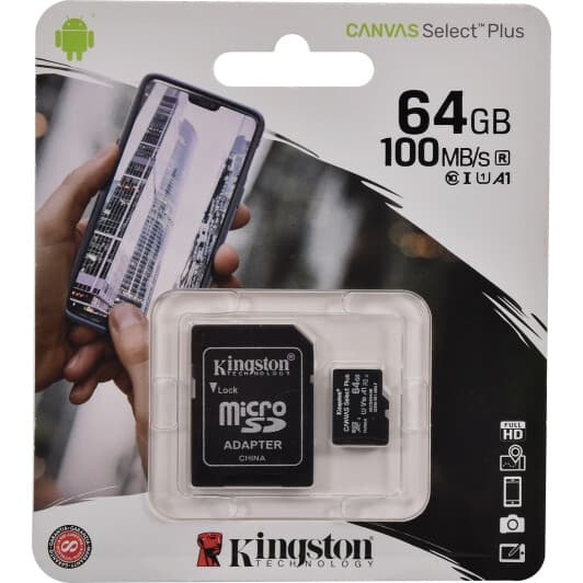 Карта пам’яті Kingston Canvas Select Plus microSDXC 64 ГБ з SD-адаптером