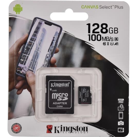 Карта пам’яті Kingston Canvas Select Plus microSDXC 128 ГБ з SD-адаптером