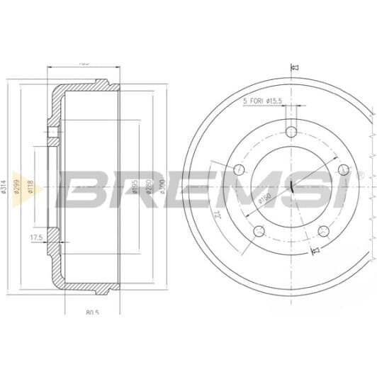 cr5646 Bremsi Тормозной барабан для Ford Transit