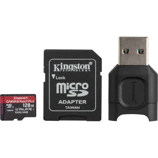 Карта памяти Kingston Canvas React Plus Kit microSDXC 128 ГБ с SD-адаптером