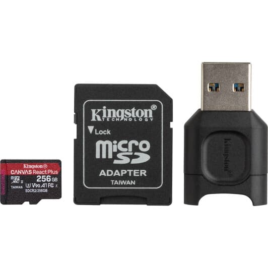 Карта памяти Kingston Canvas React Plus Kit microSDXC 256 ГБ с SD-адаптером