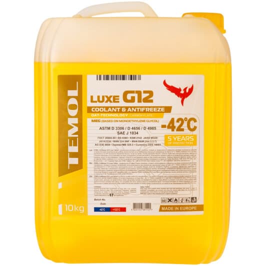 TEMOL Luxe G12 желтый -42 °C, 10 л готовый антифриз