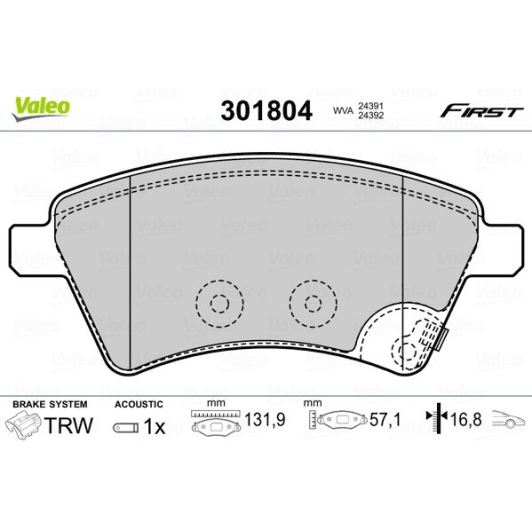 301804 Valeo Тормозные колодки