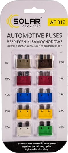 Запобіжник автомобільний Solar af312 FT midi (normal) 5A 7,5A 10A 15A 20A 25A 30A 10 шт.