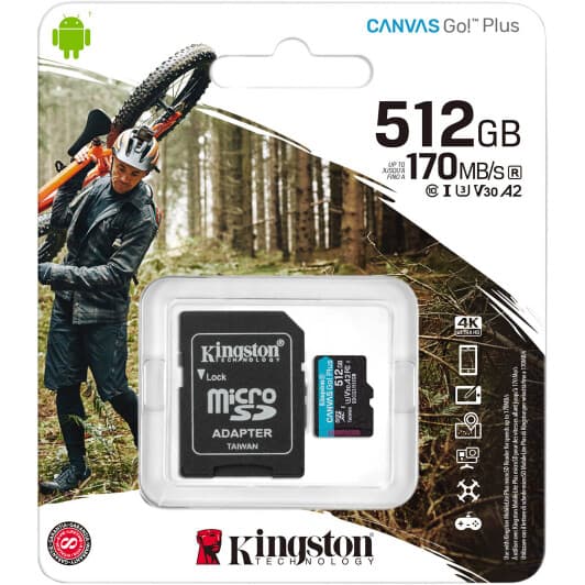 Карта памяти Kingston Canvas Go! Plus microSDXC 512 ГБ с SD-адаптером