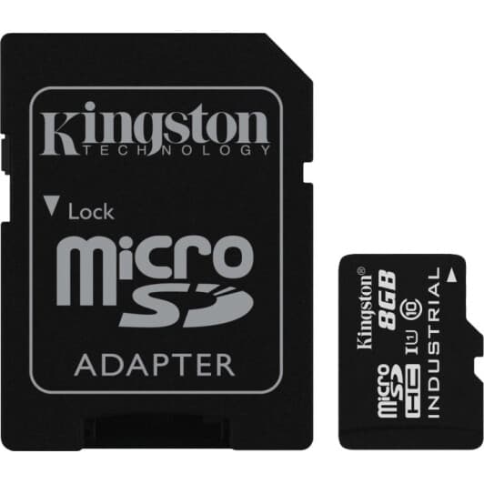 Карта памяти Kingston Industrial microSDHC 8 ГБ с SD-адаптером