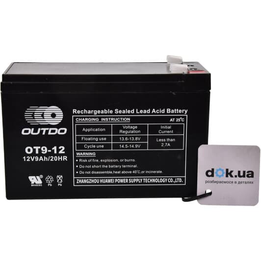 Акумулятор для дбж Outdo ОТ9-12 ОТ9-12 9 Аг 12 В