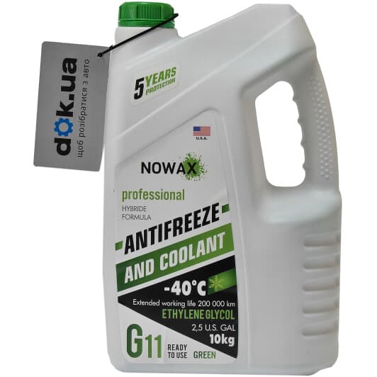 Nowax G11 зелений -40 °C, 10 л (NX10003) готовий антифриз