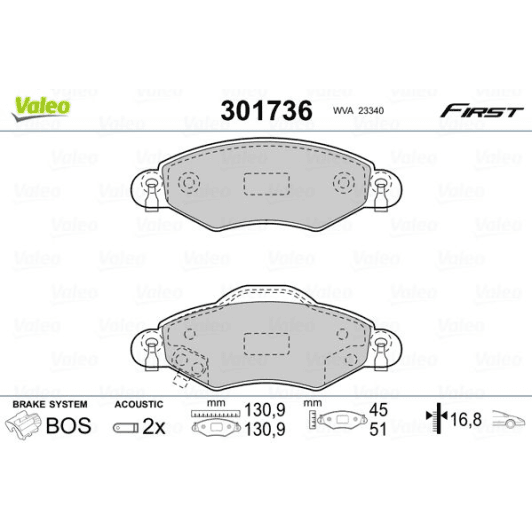 301736 Valeo Тормозные колодки для Toyota Yaris