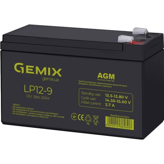 Акумулятор для дбж Gemix LP LP12-9 00320029 9 Аг 12 В