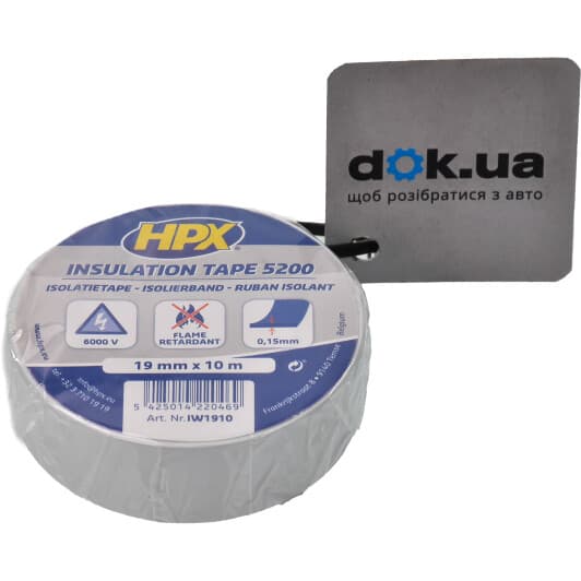 Изолента HPX iw1910 белая ПВХ 19 мм х 10 м
