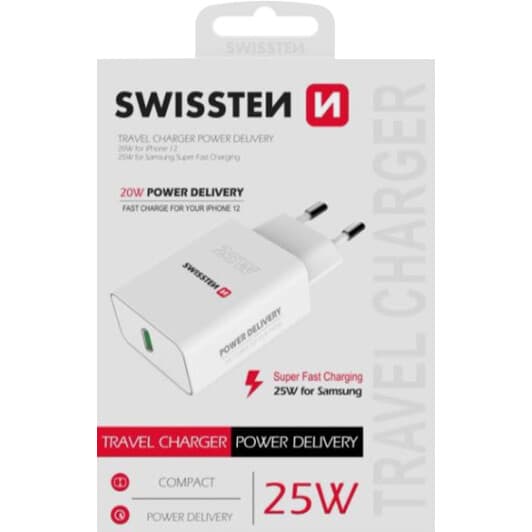 Мережевий зарядний пристрій Swissten DOSWS22060300 25 Вт