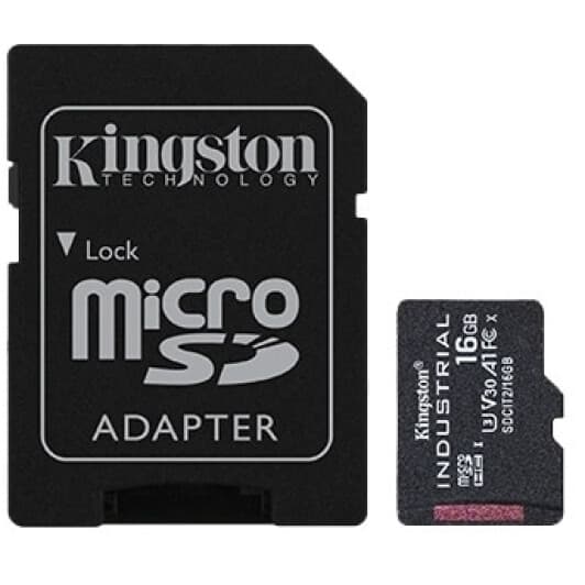 Карта памяти Kingston Industrial2 microSDHC 16 ГБ с SD-адаптером