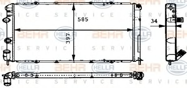 8MK 376 715-531 Behr Hella Радіатор охолодження двигуна для Renault Megane