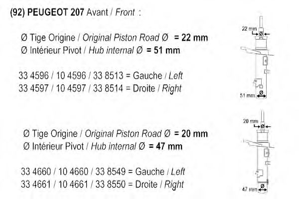 104596 Record France Стойка амортизатора для Peugeot 207
