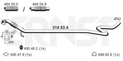 314534 Ernst Приемная труба для Ford Fiesta