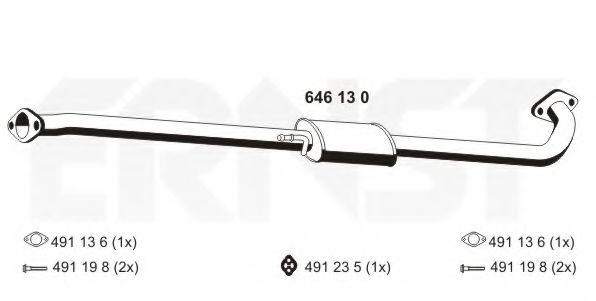 646130 Ernst Средний глушитель выхлопных газов для Hyundai i30
