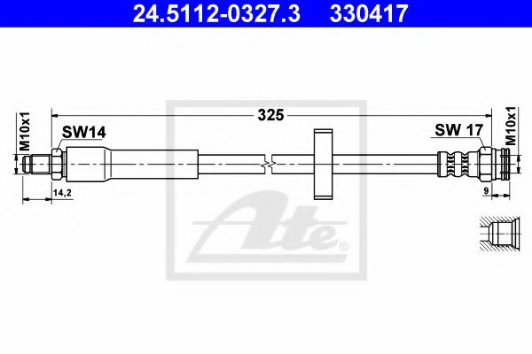 24.5112-0327.3 ATE Гальмівний шланг для Peugeot 309