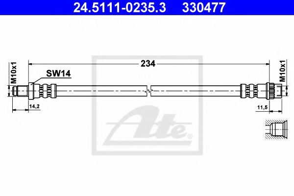 24.5111-0235.3 ATE Гальмівний шланг для Peugeot 405